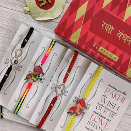 EL REGALO Set Of 4 Stone Studded Wrap Around Rakhi With Roli Chawal & Raksha Bandhan Greeting Card image 2
