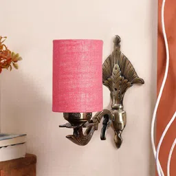 Devansh Antique Pink & Gold-Toned Wall Lamp With Textured Jute Conical Shade-21