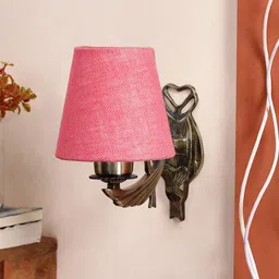 Devansh Pink Antique Wall Lamp With Jute Conical Shade-38