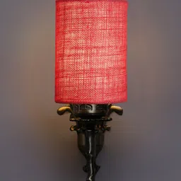Devansh Pink & Gold Toned Textured Antique Wall Lamp With Jute Conical Shade image 2