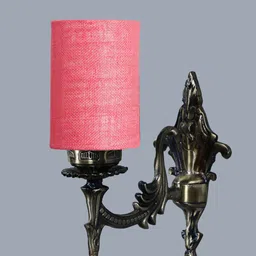 Devansh Pink & Gold Toned Textured Antique Wall Lamp With Jute Conical Shade image 3