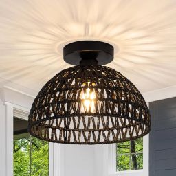 Rattan Fixtures Ceiling Light,Woven Cage Boho Light 11" Flush Mount Light,Room, Ceiling Light Ceiling Lamp-12