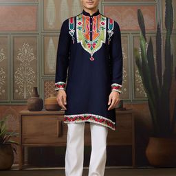odette Men Solid Silk Blend Straight Kurta-picture-37