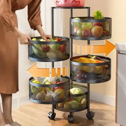 5 Layer Kitchen Round Rotating Trolley, Fruit & Vegetable Storage Rack Carbon Steel Kitchen Trolley-9
