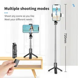BUFONA 3-in-1 Selfie Stick Tripod with LED Fill Light For Making Video BT Remote Gimbal Tripod, Monopod, Monopod Kit, Tripod Ball Head, Tripod Clamp, Tripod Bracket, Tripod Kit image 2