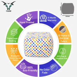txor Large Cotton Canvas Polka Dots Printed Square Bean Bag Footstool With Bean Filling image 4