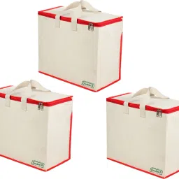Canvas Reinforced Cotton Handles and Thick Base with Multipurpose Storage Organizer and Covers Zip Bag Grocery Bags (Pack of 3) Pack of 3 Grocery Bags-4