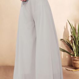 Women Flared Light Blue Georgette Trousers-image-38