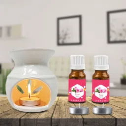 PEEPRESION Premium Ceramic Oil Burner Aroma Diffuser with 2candle,2Rose Aroma Oil 10ml Each Scented Air Diffuser For Home, Office, Club, Studio, Bathroom, Study Table, Gym Diffuser-68