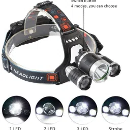 buy from best Rechargeable Headlamp, Bright Waterproof LED Headlight Flashlight Torch with 3×T6 Lampwick for Reading Outdoor Running Camping Fishing Walking Hunting Hiking Torch Torch image 3