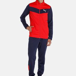 Puma Men Red & Navy Blue Colourblocked Brand Logo Printed Cricket Tracksuits-image-68