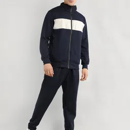 CHKOKKO Men Navy Blue Solid Tracksuit-picture-28