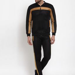 KLOTTHE Men Black & Gold-Coloured Colourblocked Tracksuit-image-48