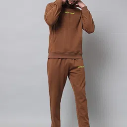 GRIFFEL Men Brown Solid Tracksuit-image-1