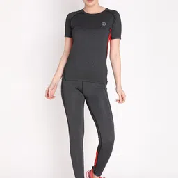 Chkokko Women Charcoal Grey & Red Solid Tracksuit-picture-7