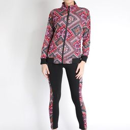 Chkokko Women Pink & Black Geometric Printed Sports Tracksuit-image-90