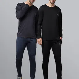 VIMAL JONNEY Men Pack of 2 Black & Blue Solid Dryfit Lycra Tracksuits-image-1