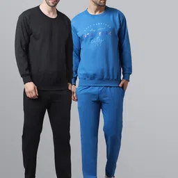 mack jonney VIMAL JONNEY Men Pack of 2 Blue & Black Printed Cotton Fleece Tracksuits-picture-16