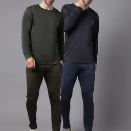VIMAL JONNEY Men Pack of 2 Olive Green & Blue Solid Dryfit Lycra Tracksuits-image-57