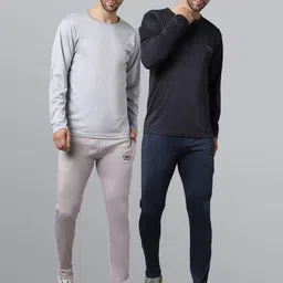 VIMAL JONNEY Men Pack of 2 Blue & Grey Solid Dryfit Lycra Tracksuits-image-56