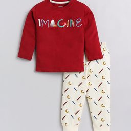 Toonyport Unisex Kids Maroon & Beige Printed T-shirt with Trousers-image-87