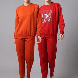 mack jonney VIMAL JONNEY Women Pack Of 2 Red & Orange Printed Fleece Tracksuits-picture-12