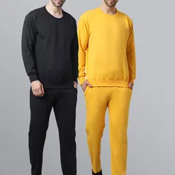 mack jonney VIMAL JONNEY Men Pack of 2 Black & Yellow Solid Pure Cotton Tracksuits-picture-2
