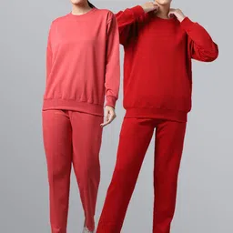 mack jonney VIMAL JONNEY Women Pack Of 2 Red & Coral Solid Fleece Tracksuits-picture-6