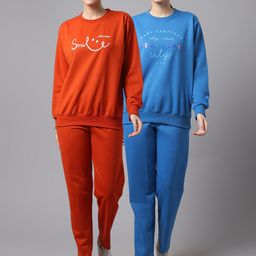 mack jonney VIMAL JONNEY Women Pack Of 2 Orange & Blue Printed Fleece Tracksuits-picture-32