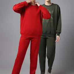 MACK JONNEY Women Pack Of 2 Red & Green Embroidered Fleece Tracksuits-picture-39