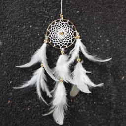 Car hangingFeather Décor Dream Catcher Wall Hanging for Bedrooms Office Balcony Outdoors Garden Hanging, Brings Positive Energy Decorative Showpiece - 41 cm (Feather, Metal, White) Steel, Feather Windchime-image-51