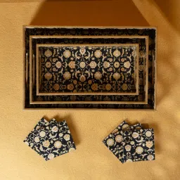 amimashop Wooden Serving Tray Set of 3 WITH COASTER Tray image 3