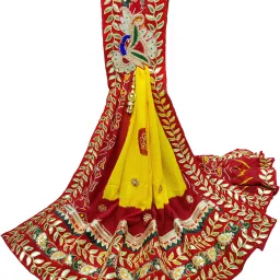 Poly Georgette Embroidered Red, Yellow Women Dupatta-23