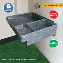 Easy Cloth Wash Sink | Grey Stone| (31 x 26 x 8 Inches ) | Wall Mount | High Grade Plastic Wall Hung Basin-image-22
