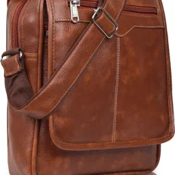 Tan Men Sling Bag PU Synthetic Leather Men's Sling Bag Cross Body Travel Office Business messenger-image-8