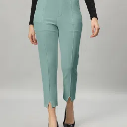 Women Regular Fit Light Green Lycra Blend Trousers-image-100