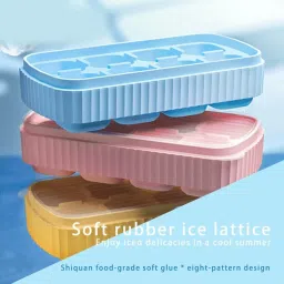 lecomby Silicone Ice Cube Tray 8 Grids Bar Reusable Low Making Mould for Party,Navy Blue Silicone Ice Cube Tray image 4