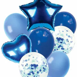 Printed 8 Pcs Latex & Foil Balloons Set for Birthday Party Decoration- Sky Blue&Blue Balloon-image-73