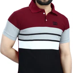 Men Colorblock Polo Neck Polycotton Maroon T-Shirt-image-96
