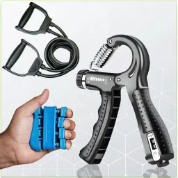 Combo Of Countable Hand Grip, Double toning Tube, Finger Stretcher for Unisex Fitness Accessory Kit Kit-picture-2