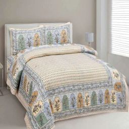 Yellow Floral 144 TC Cotton King Bedsheet and 2 Pillow Cover by UniqChoice-picture-19