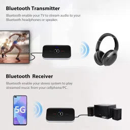 tobo 2-in-1 Wireless BT 5.0 Transmitter Receiver, 2-in-1 Wireless 3.5mm Adapter Wireless Audio Adapterfor TV Audio Portable Wireless Receiver for Car/Home Stereo System (Black) 5 W AV Control Receiver image 2
