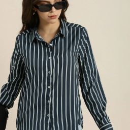 Women Regular Fit Striped Spread Collar Casual Shirt-image-37