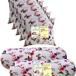 Combo Set Of 5 Cushion And 2 Microfibre Floral Bolster Pack of 7-image-70