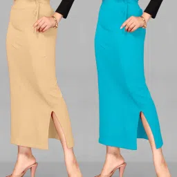 DRESQUE STORE Slim Saree shapewear Combo Beige & Light Blue (L) Lycra Blend Petticoat-image-36