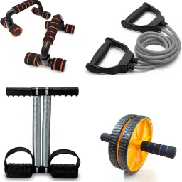 Combo Of Resistance Tube, Heavy Tummy Trimmer , Pushup bar And Ab roller Ab Exerciser-15