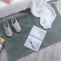 Grey Solid Polyester 30x18 Inches AntiSkid Bath Mat by Luxe Home International-picture-17