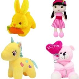 COMBO OF YELLOW-UNICORN,YELLOW-RABBIT, PINK-TEDDY, PINK-DOLL - 25 cm-image-81