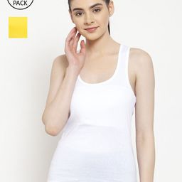Friskers Women Pack of 2 White & Yellow Premium Cotton Rib Tank Tops-image-36