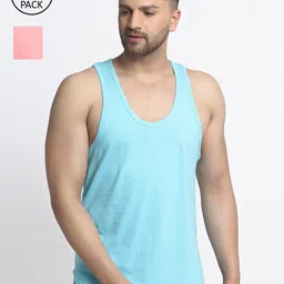 Friskers Men Pack Of 2 Solid Drop Cut Pure Cotton Gym Vests-32